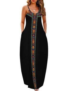 Womens Maxi Dress with Pockets 2026 Casual Strap Plus Size Loose Plain Long Offi